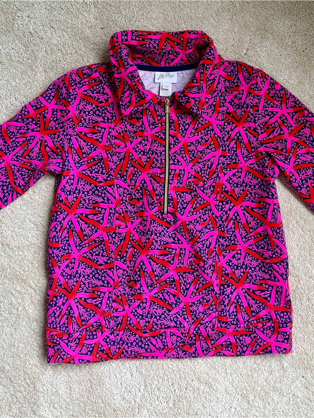 Lilly Pulitzer Hot Pink, Red & Navy Half-Zip Pullover